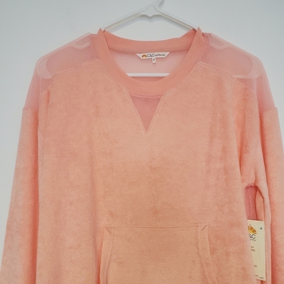 C&C California Peach Mesh and Terry cloth Crewneck Sweater - Picture 14 of 15